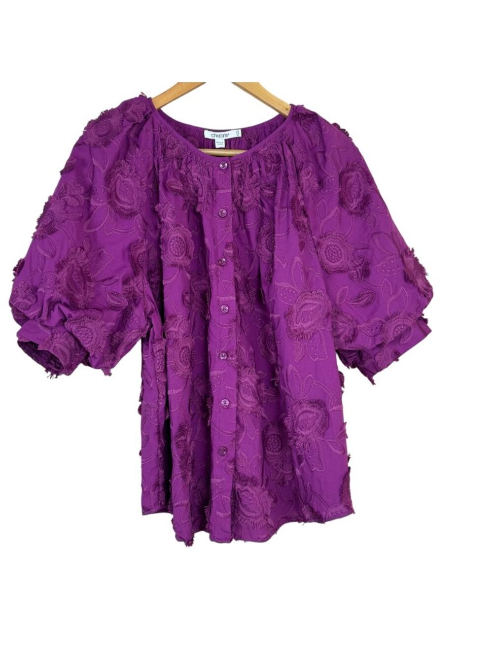 Chico's NEW Billow Sleeve Blouse Size 2.5 (L/14) African Violet Pink Embroidered